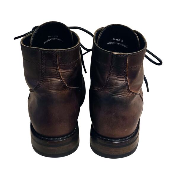 Thursday Everyday Men\'s 9.5 Brown-Leather Lace-Up Cap-Top Combat Boots Handmade main image 4
